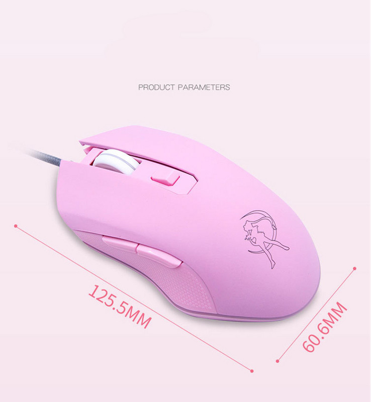 Rožinės spalvos USB nešiojamojo kompiuterio pelė su šoniniais mygtukais