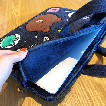 Плюшена чанта за 15.6 инчов лаптоп с къси дръжки и бродерия