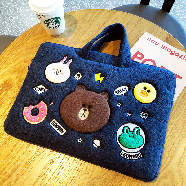 Plüss táska 15,6 hüvelykes laptop számára, rövid fogantyúval és hímzéssel