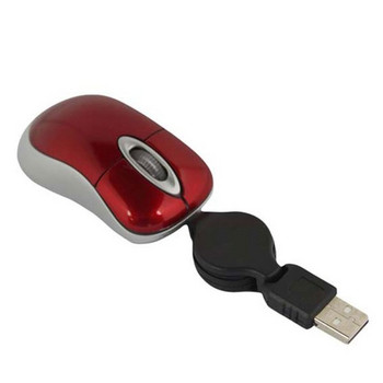  Червена мини мишка с прибиращ се USB кабел 