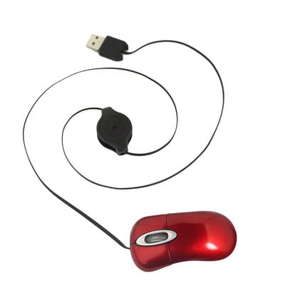  Червена мини мишка с прибиращ се USB кабел 
