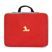 Punane lühikese käepideme ja aplikatsiooniga kott 14-tollisele sülearvutile