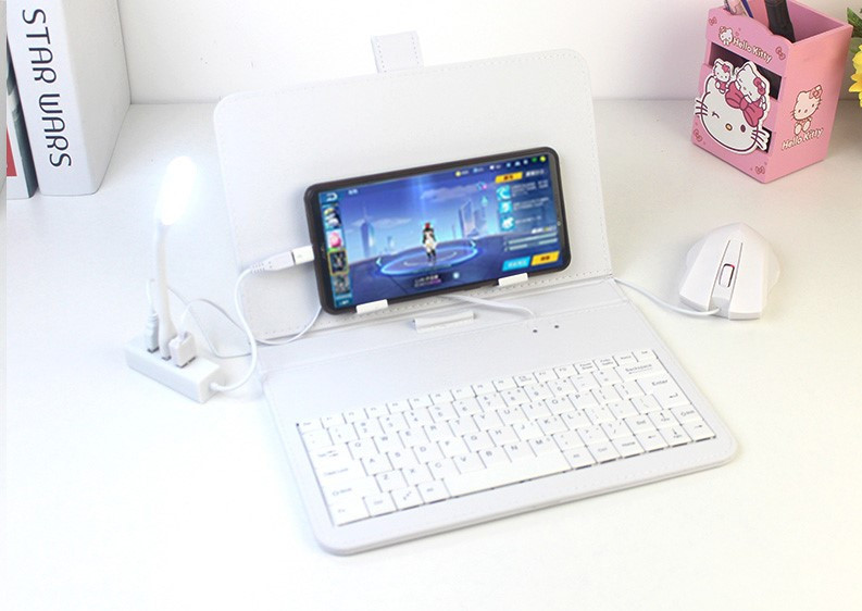 Klaviatūra su odiniu dėklu tinka mobiliajam telefonui ar planšetiniam kompiuteriui