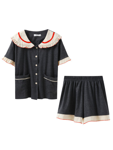 Dvodijelna ljetna ženska pidžama s kratkim rukavima i gumbima
