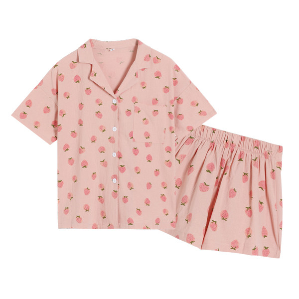 Naiste suvine kaheosaline pidžaama klassikalise krae ja taskuga