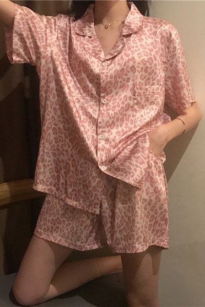 Leopardimustriga kaheosaline naiste suvine pidžaama