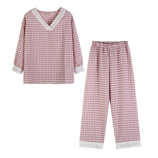 Kahes osas pitsiga ruuduline naiste pidžaama