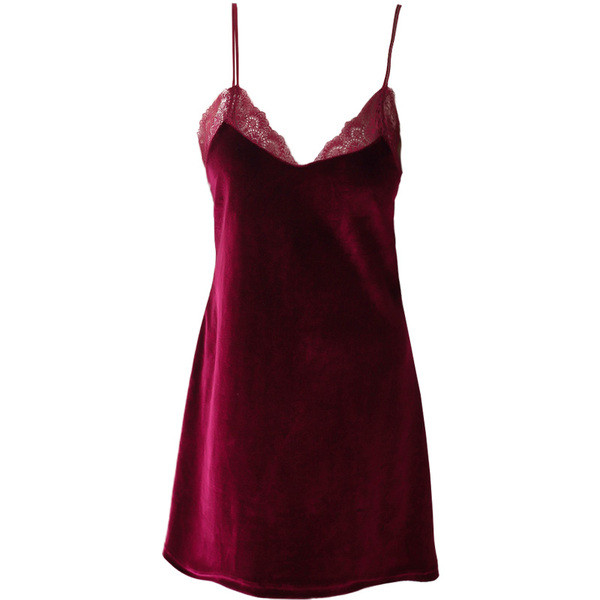 Peenikeste rihmade ja pitsiga Burgundia värvi sametest naiste öösärk