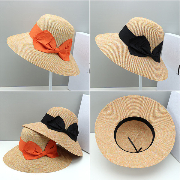 Naiste moodne õlgkübar paelaga