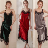 Garš sieviešu naktskrekls ar plānām lencēm un mežģīnēm