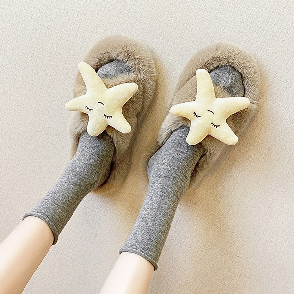 Plüss női papucs 3D csillag elemmel