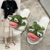 Plüss női papucs 3D békával