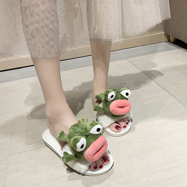 Plüss női papucs 3D békával