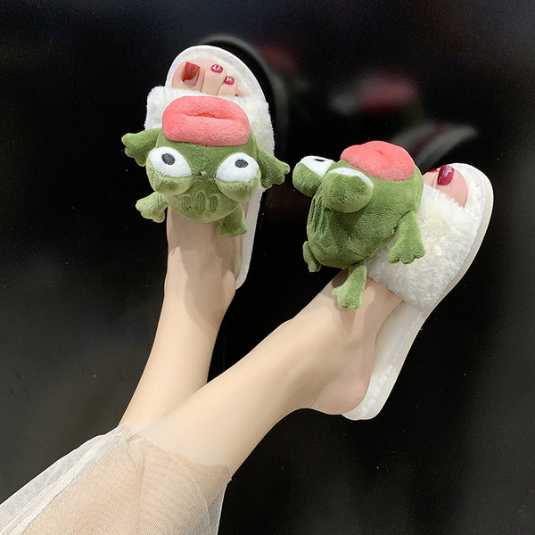 Plüss női papucs 3D békával