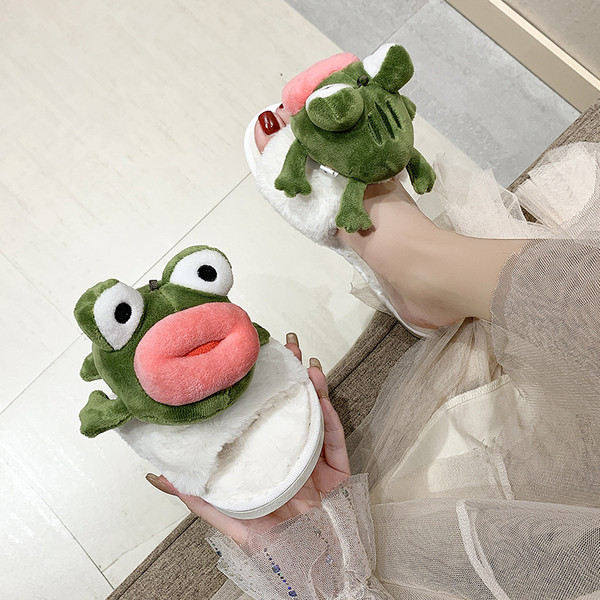 Plüss női papucs 3D békával