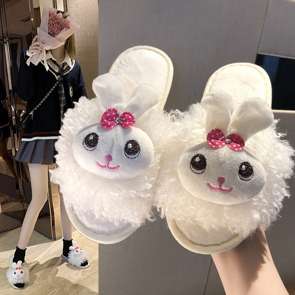 Plüss női papucs 3D nyúllal