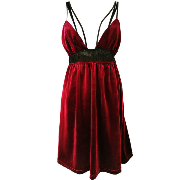 Aksominiai moteriški naktiniai marškiniai su gilia iškirpte ir nėriniais