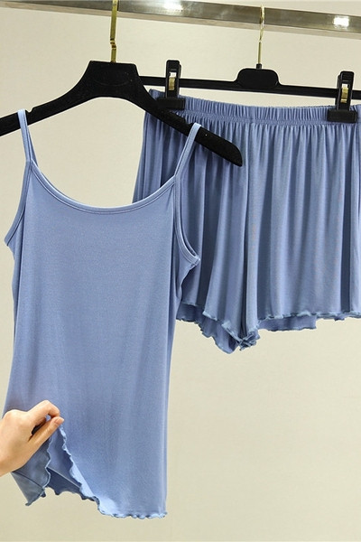 Dviejų dalių moteriška pižama plonais petnešėlėmis