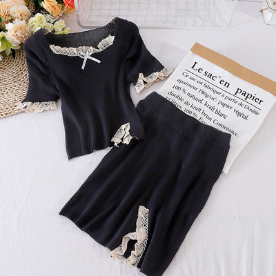 Moodne naiste komplekt, mis sisaldab T-särki ja kõrge vöökohaga seelikut