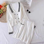 Jesenski ženski komplet bluza dugih rukava i suknja od tankog pletiva