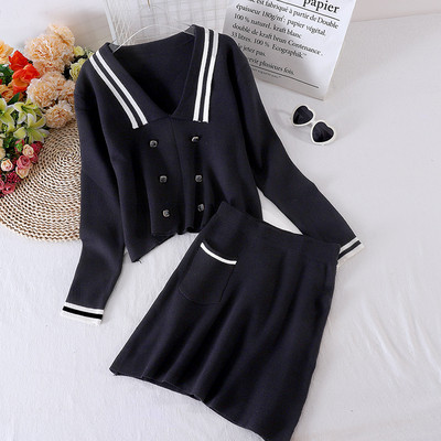 Jesenski ženski komplet bluza dugih rukava i suknja od tankog pletiva