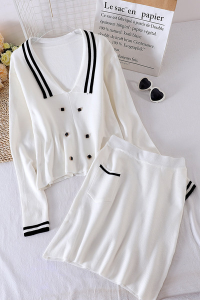 Jesenski ženski komplet bluza dugih rukava i suknja od tankog pletiva