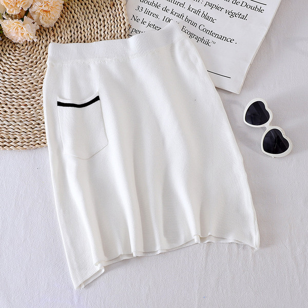 Jesenski ženski komplet bluza dugih rukava i suknja od tankog pletiva