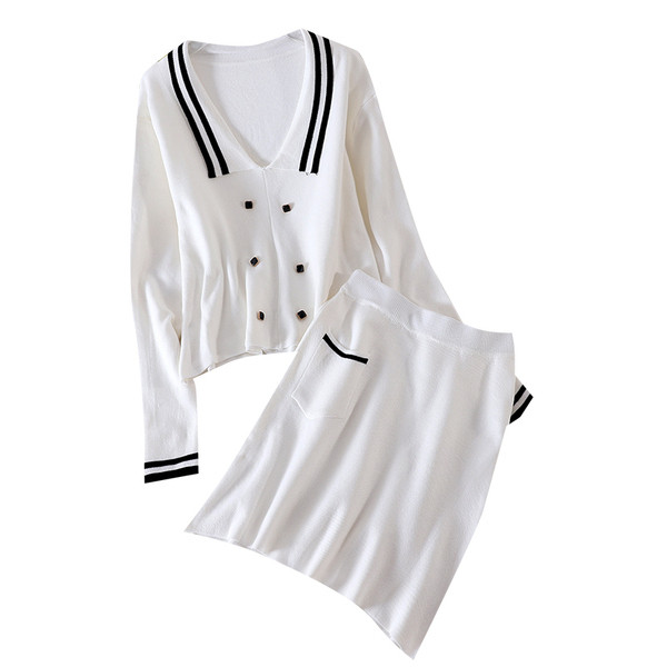 Jesenski ženski komplet bluza dugih rukava i suknja od tankog pletiva