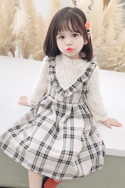 Karirana dječja haljina s dugim rukavima