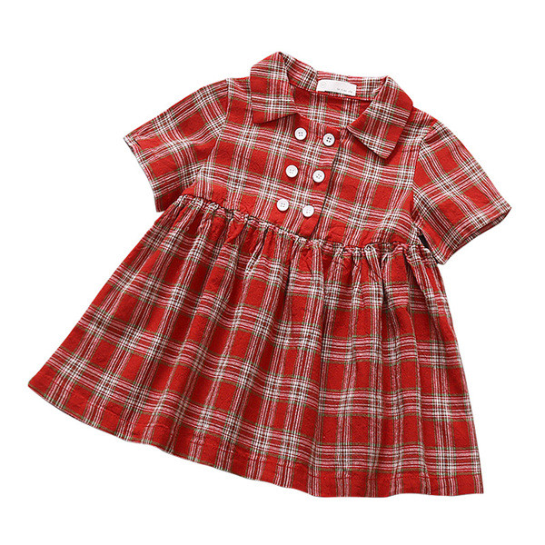 Gyermek kockás ruha gombokkal és rövid ujjú