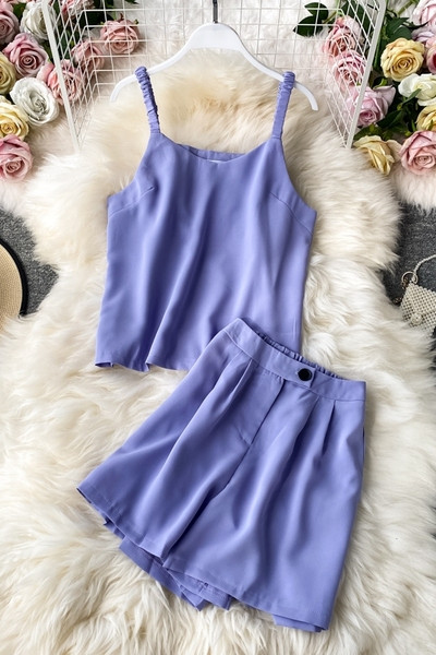 Női alkalmi szett, vékony pánttal és rövidnadrággal