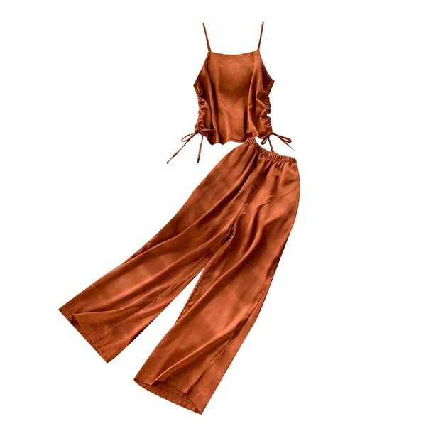 Női alkalmi szett nyakkendős felsővel és széles nadrággal