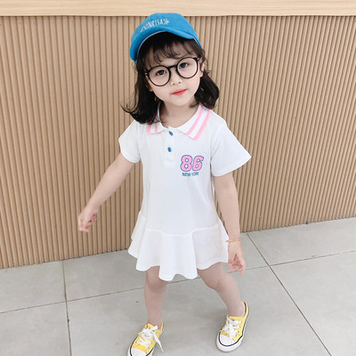 Sportiska ikdienas bērnu kleita ar apkakli un īsām piedurknēm