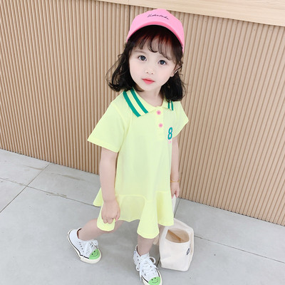 Sportiska ikdienas bērnu kleita ar apkakli un īsām piedurknēm