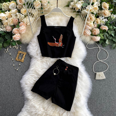 Set de dama zilnic din doua piese cu broderie