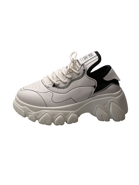 Öko bőrből készült női tornacipő durva talppal, fehér színben