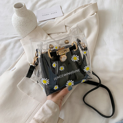 Stílusos kézitáska virágokkal és hosszú fogantyúval