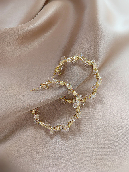 Стилни дамски обеци в кръгла форма с кристали