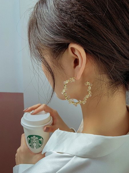 Стилни дамски обеци в кръгла форма с кристали