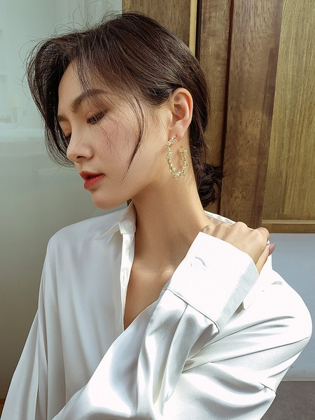 Стилни дамски обеци в кръгла форма с кристали