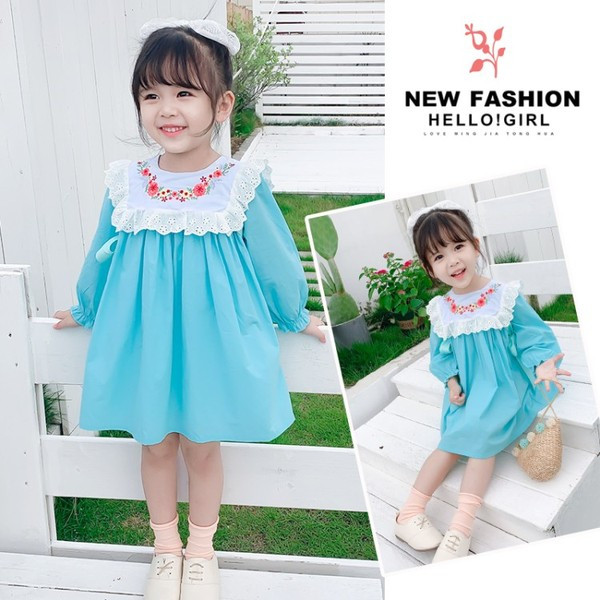 Sügisene pikkade varrukate ja tikanditega lastekleit tüdrukutele