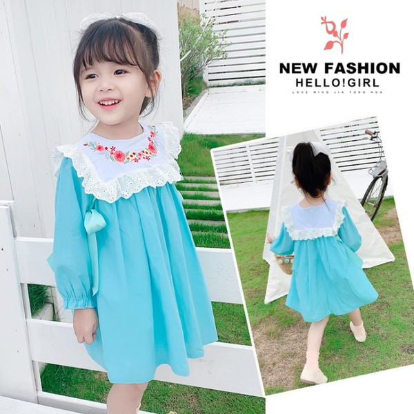 Sügisene pikkade varrukate ja tikanditega lastekleit tüdrukutele