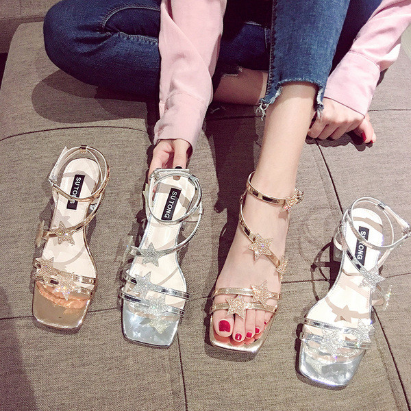 Ženske sandale na nisku četvrtastu petu