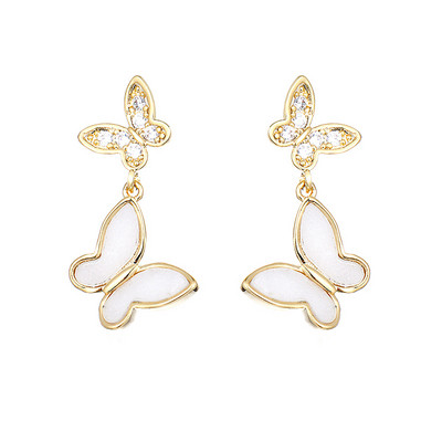 Függő fülbevaló pillangókkal és díszítő kövekkel