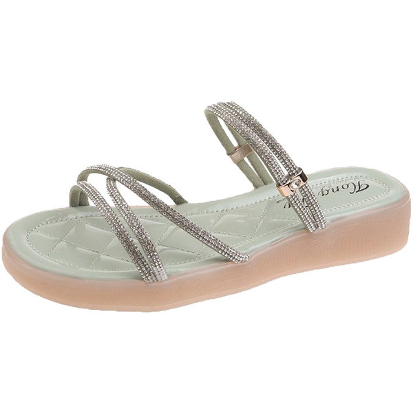 Női papucs fényes pánttal, lapos talppal