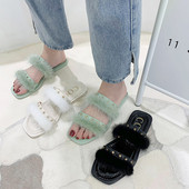 Modern női papucs lapos talppal és pehellyel