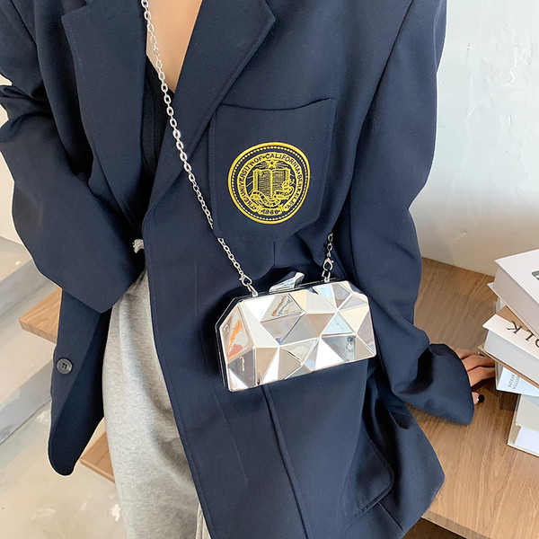 Moodne naiste väike metallist sangaga kott