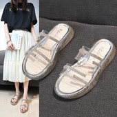 Modern női papucs átlátszó résszel és kövekkel