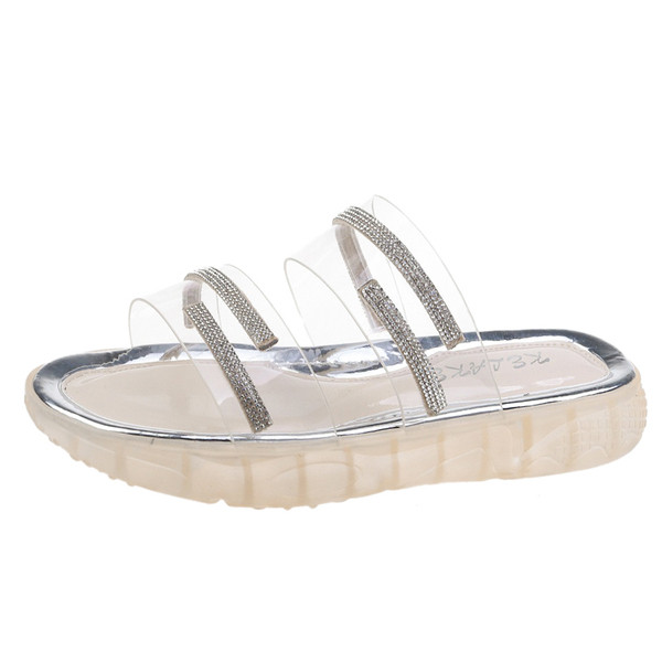 Modern női papucs átlátszó résszel és kövekkel