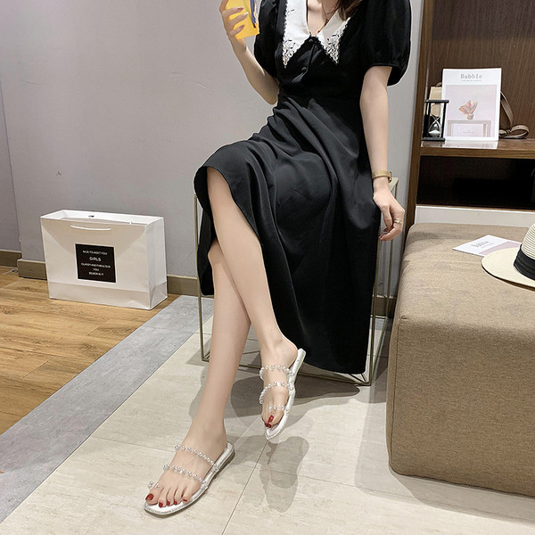 Modern női papucs gyöngyökkel